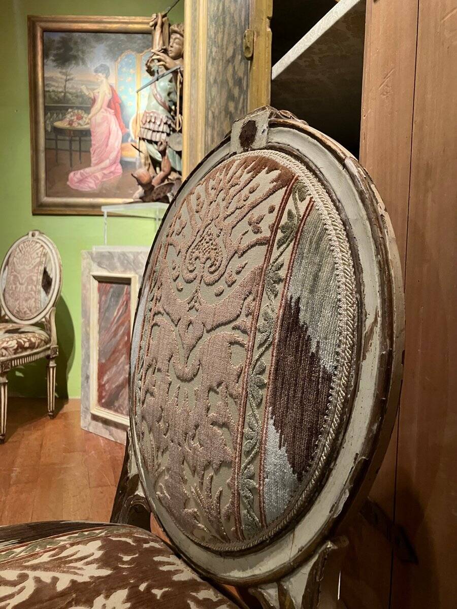 Chairs in Lacquer and Ikat Damask Upholstery, Set of 2