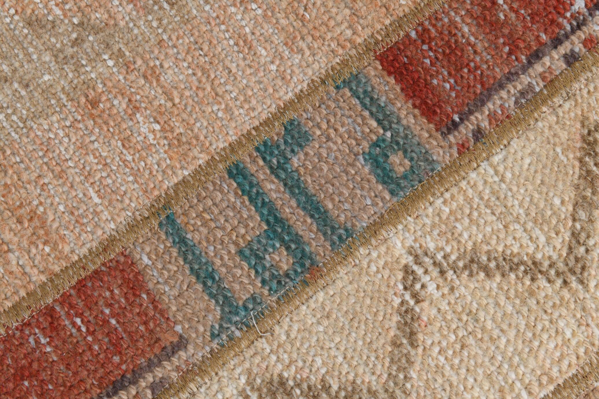 Red & Cream Long Turkish Vintage Runner Rug. 69x312Cm