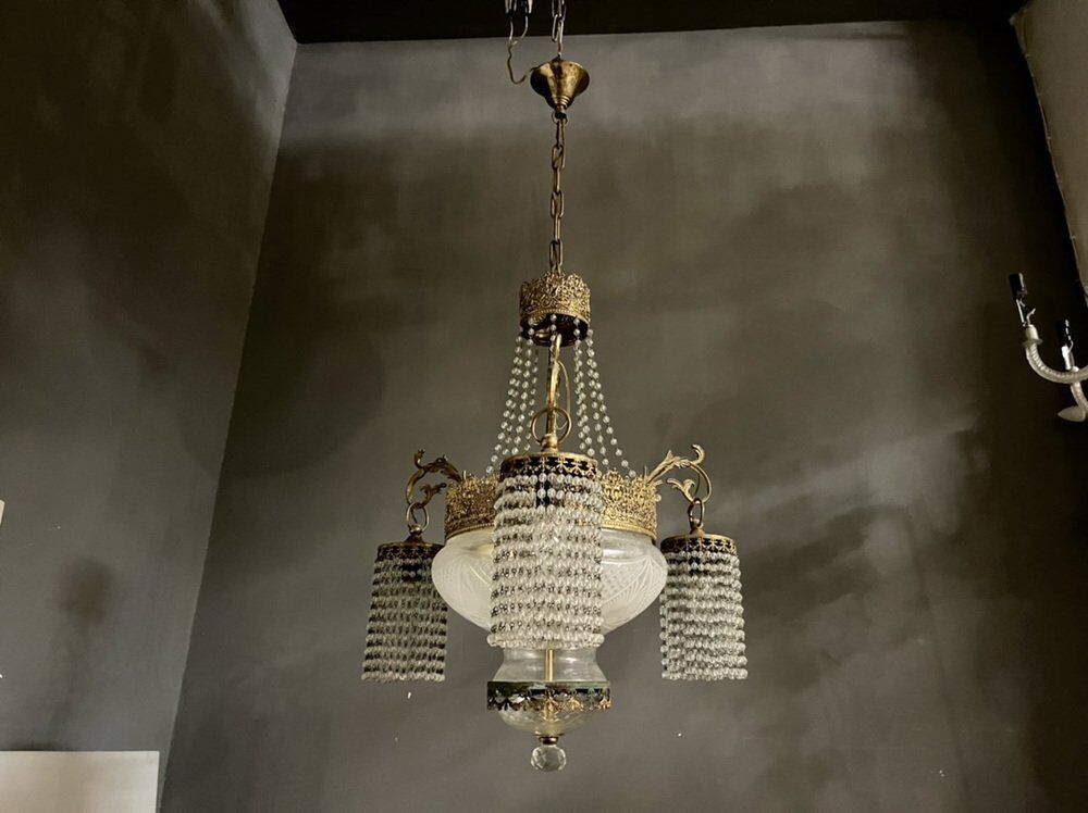 Antique italian liberty chandelier lamp, 1930s