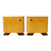 Tables de chevet Art Déco en placage de racine, Tchécoslovaquie années 1940