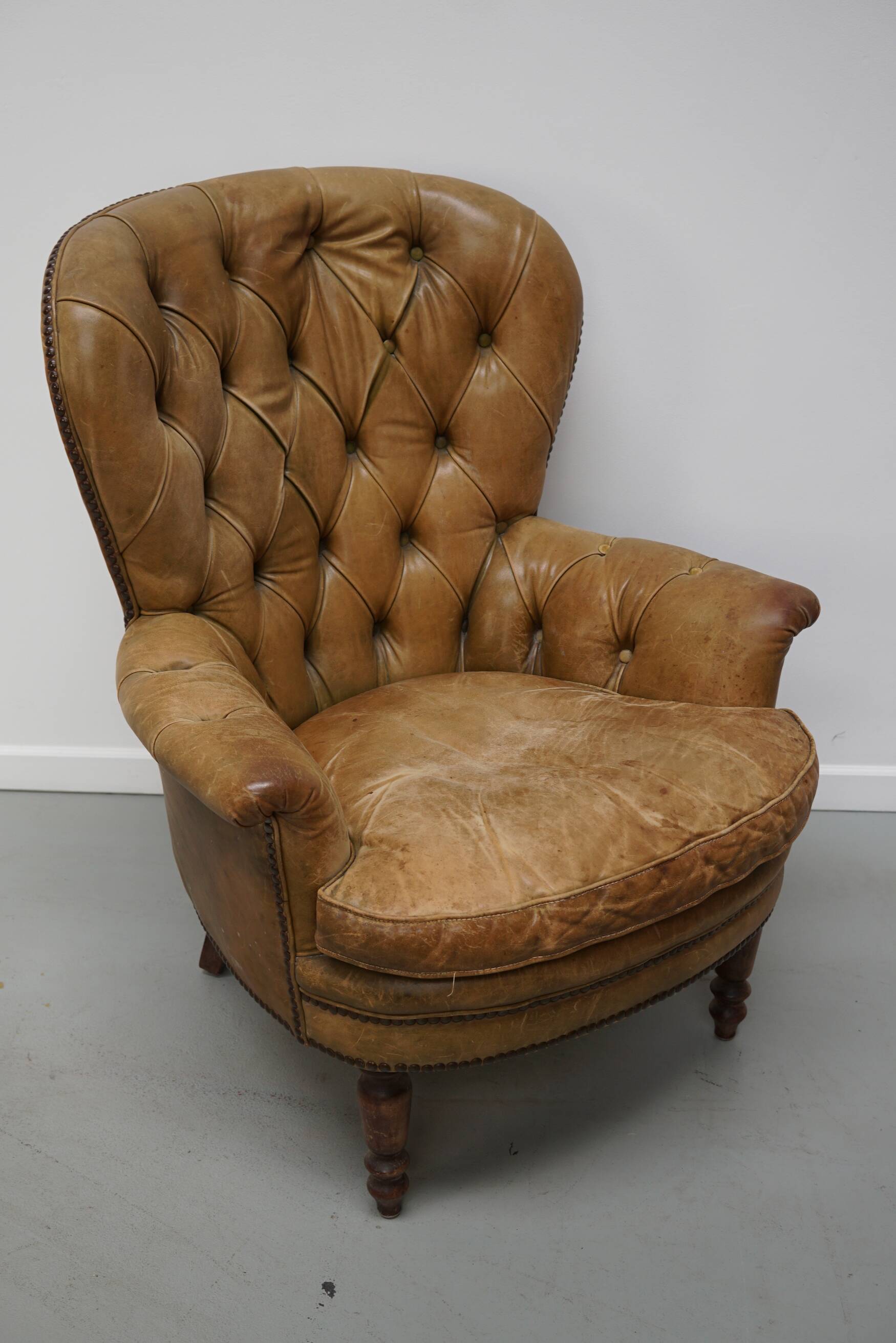 Vintage Dutch Club Chair in Cognac Colored Leather