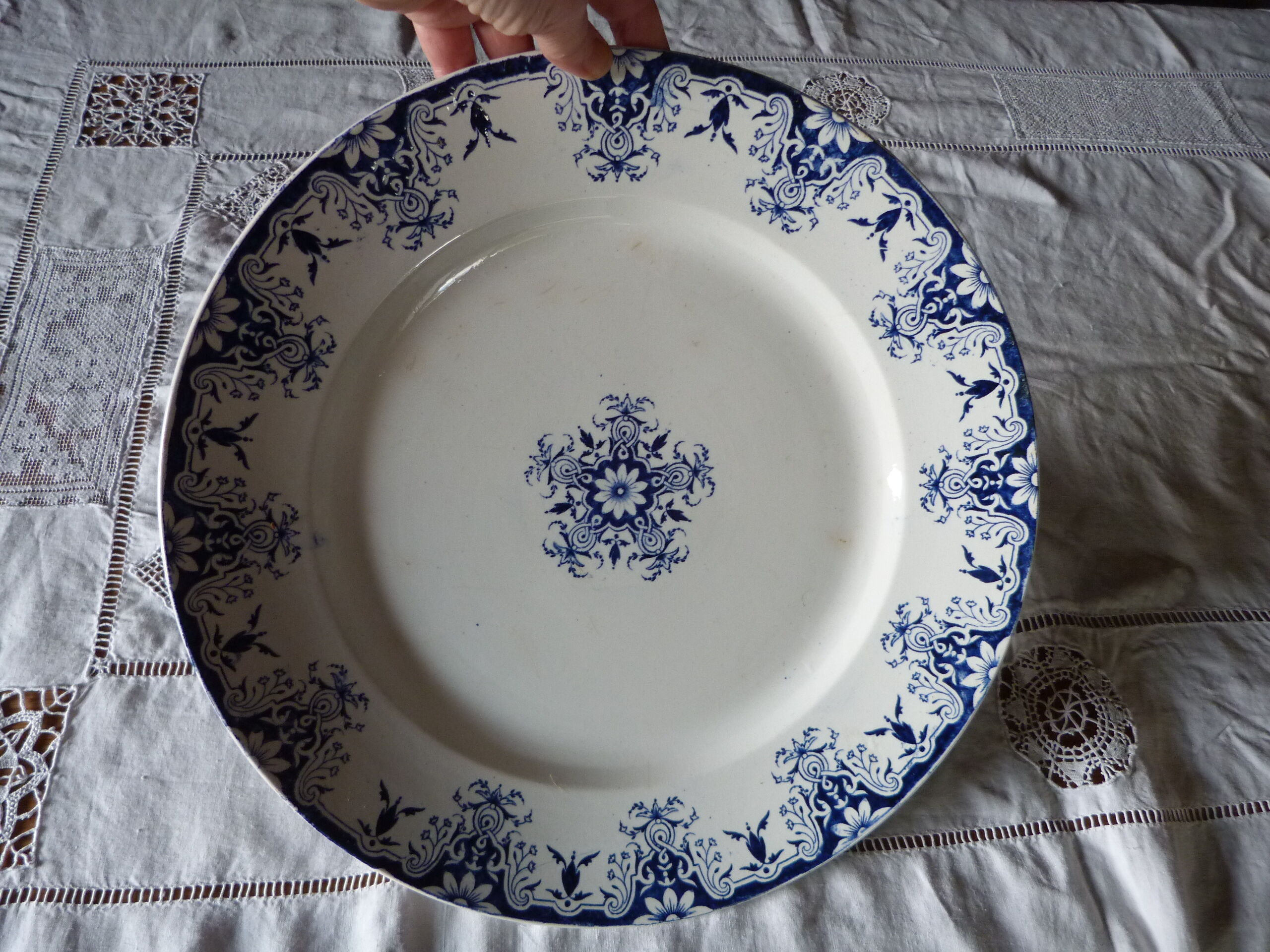 Large round ceramic dish Longwy model Rouen