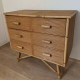 Commode 3 tiroirs en rotin / bambou attribuée à adrien audoux et frida minnet. Circa 1950