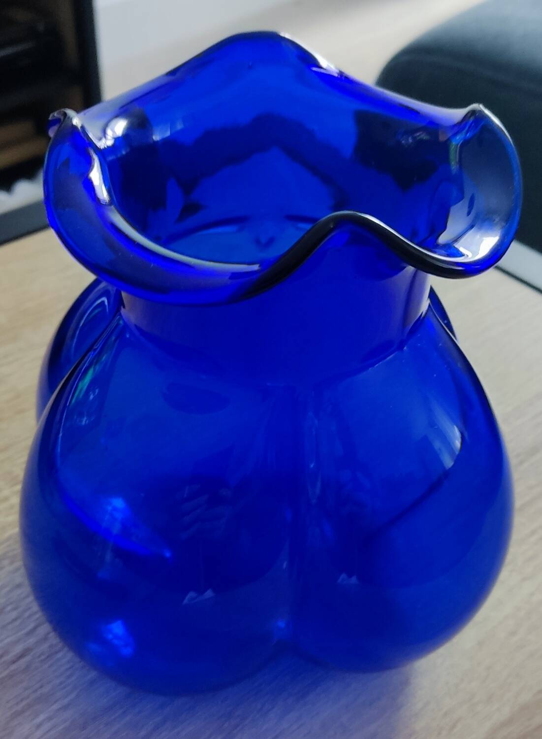 Vintage blue glass melon vase