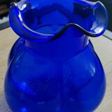 Vintage blue glass melon vase