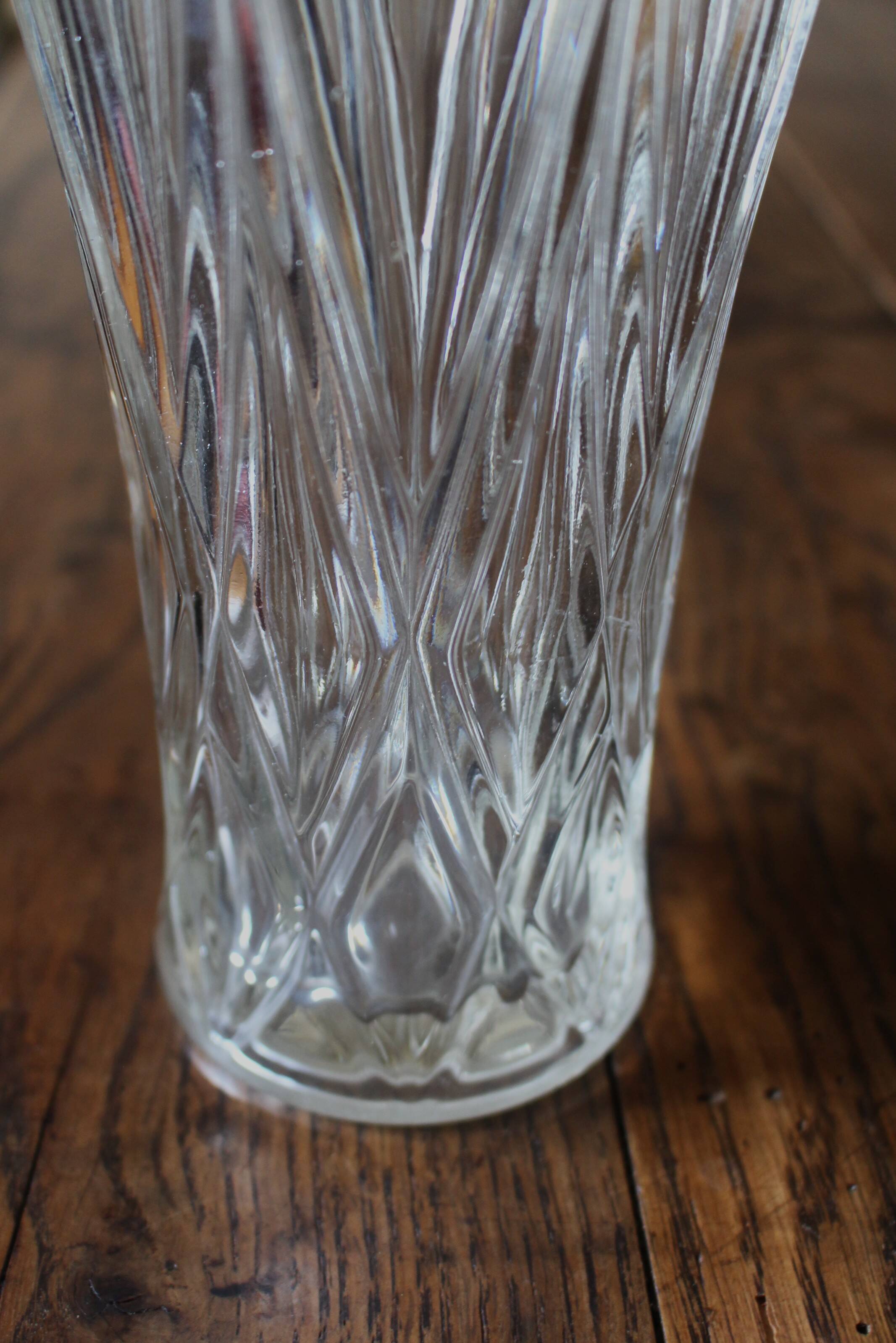Cut glass vase, flared, vintage triangles and diamonds