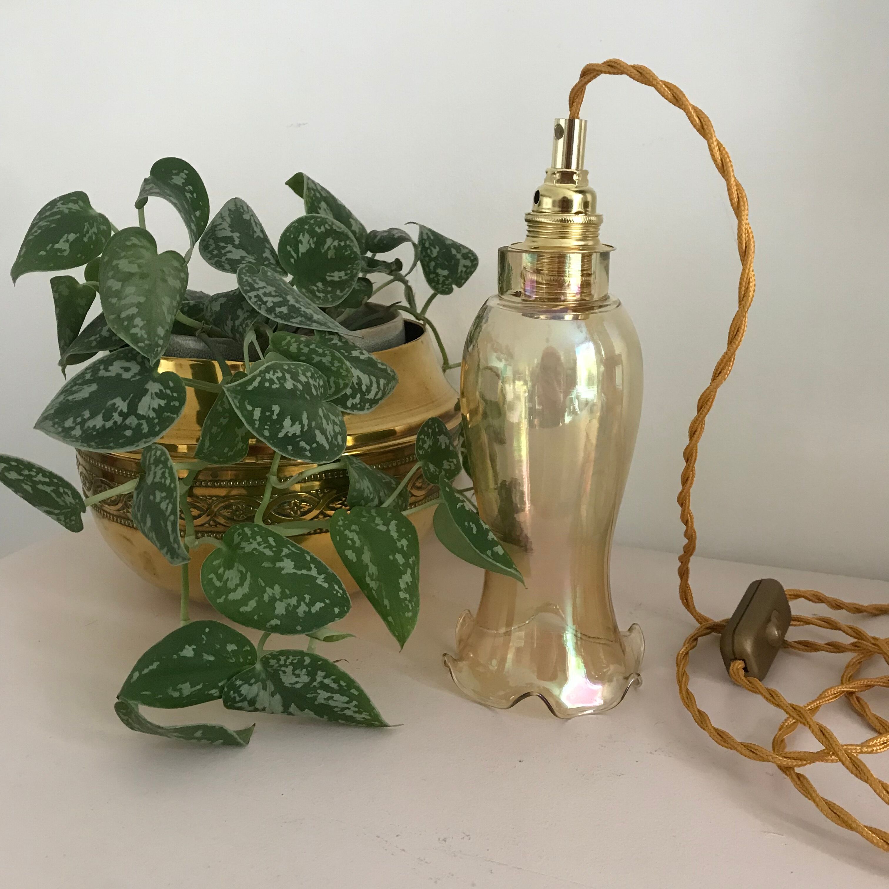 Vintage amber glass lamp