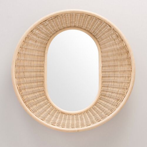 Round mirror in braided rattan diameter 90cm