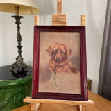 Painting portrait of dog oil on panel 1920