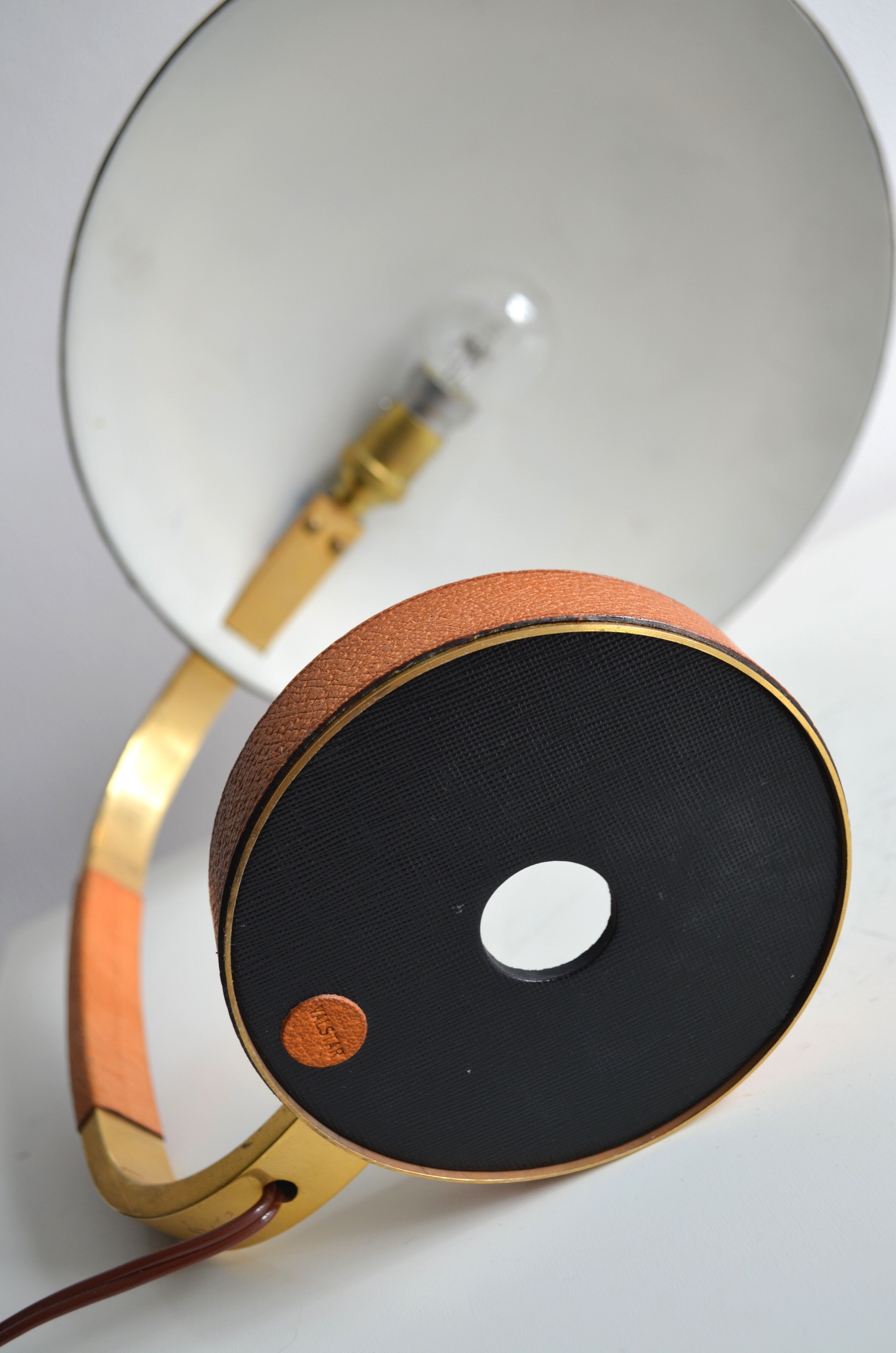 Leather and brass 70's lamp