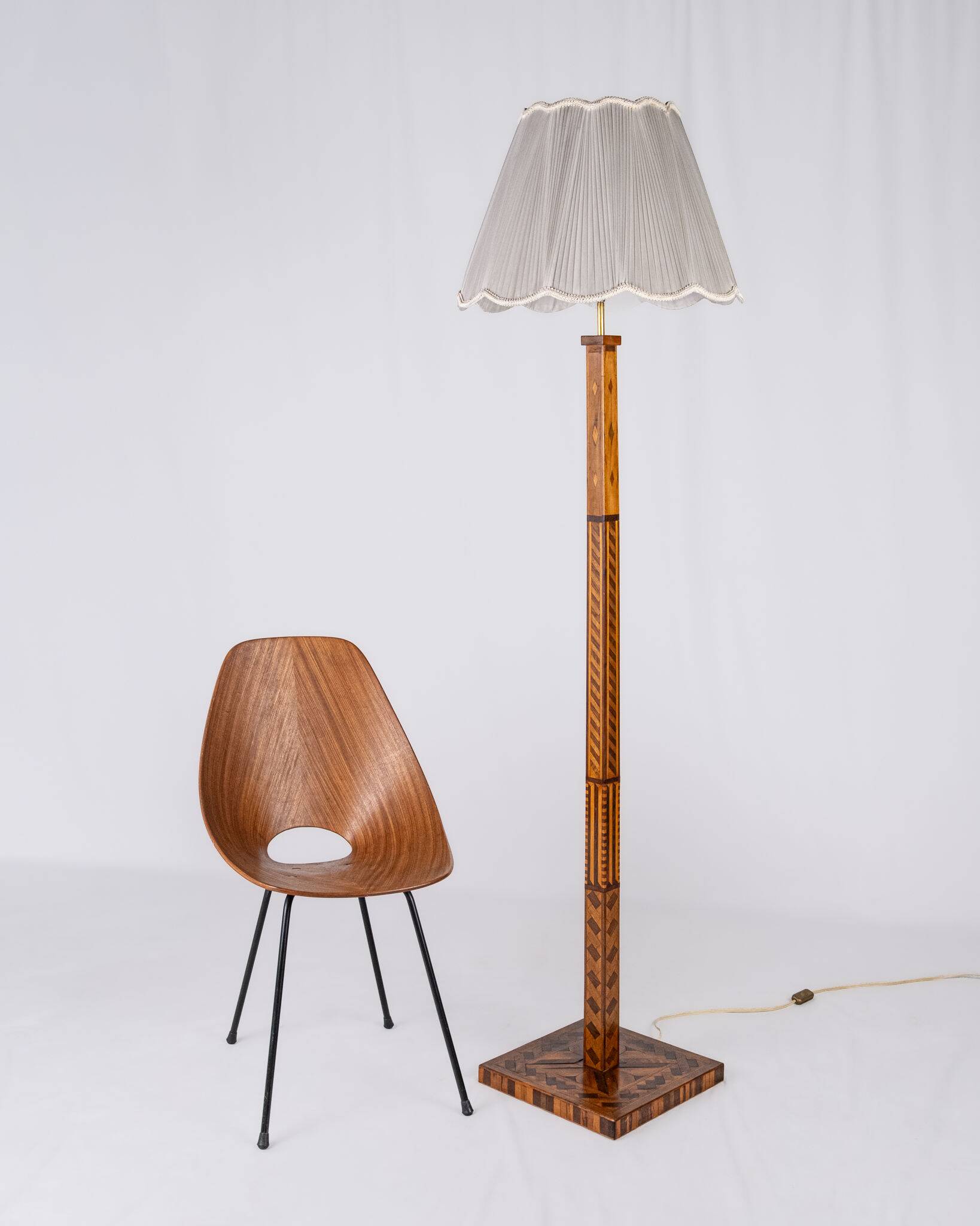 Art Deco floor lamp in marquetry, France, 1930s