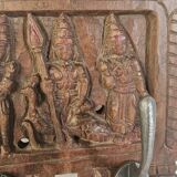 Coat rack with 2 hooks on a frieze of divinities in teak