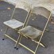 2 folding opera theatre chairs in gold-plated steel and beige velvet, 1970
