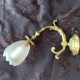 Bronze wall light with opaque glass tulip 1900