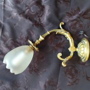Bronze wall light with opaque glass tulip 1900