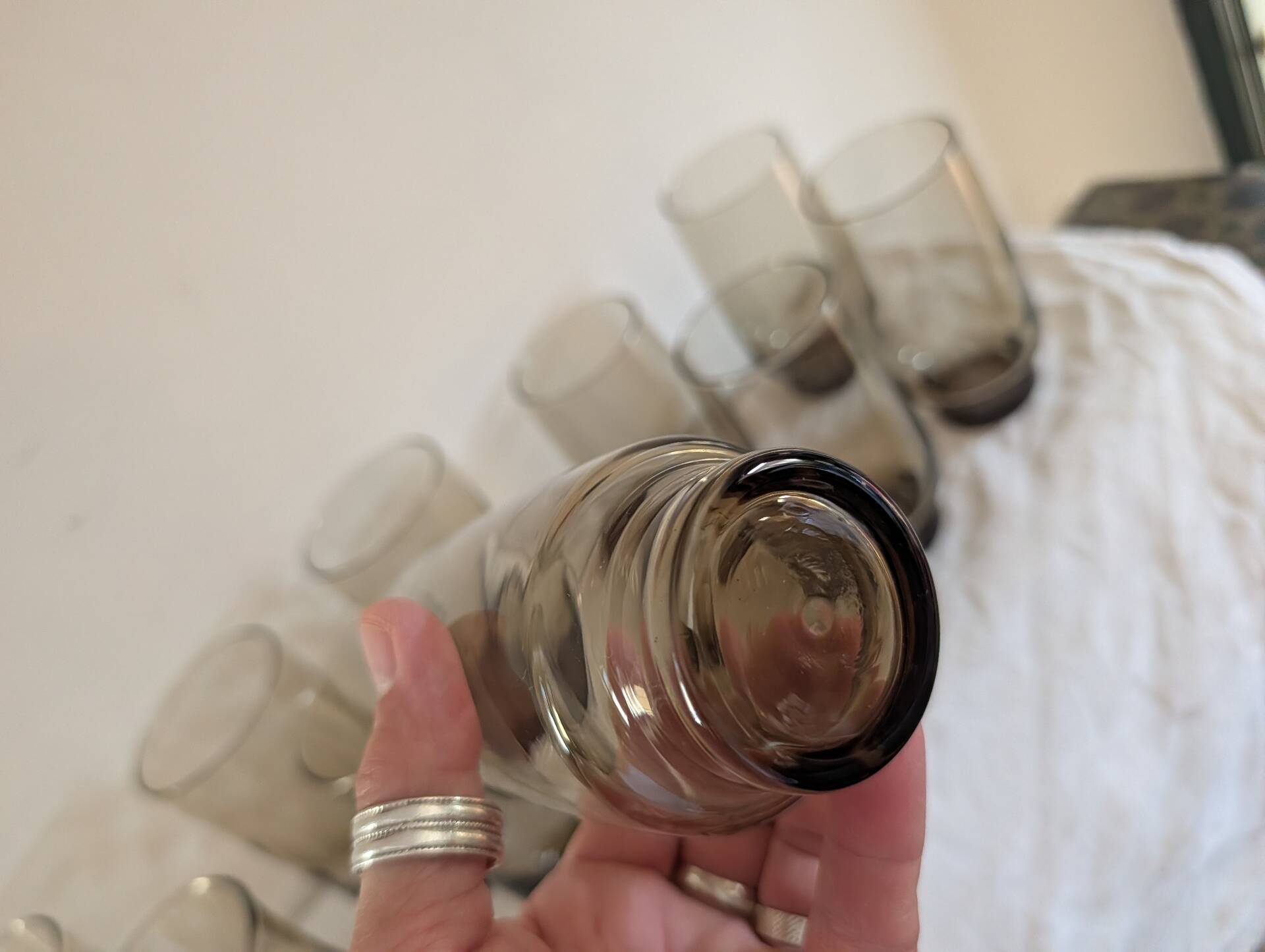 12 long drink glasses in smoked glass – 1970s