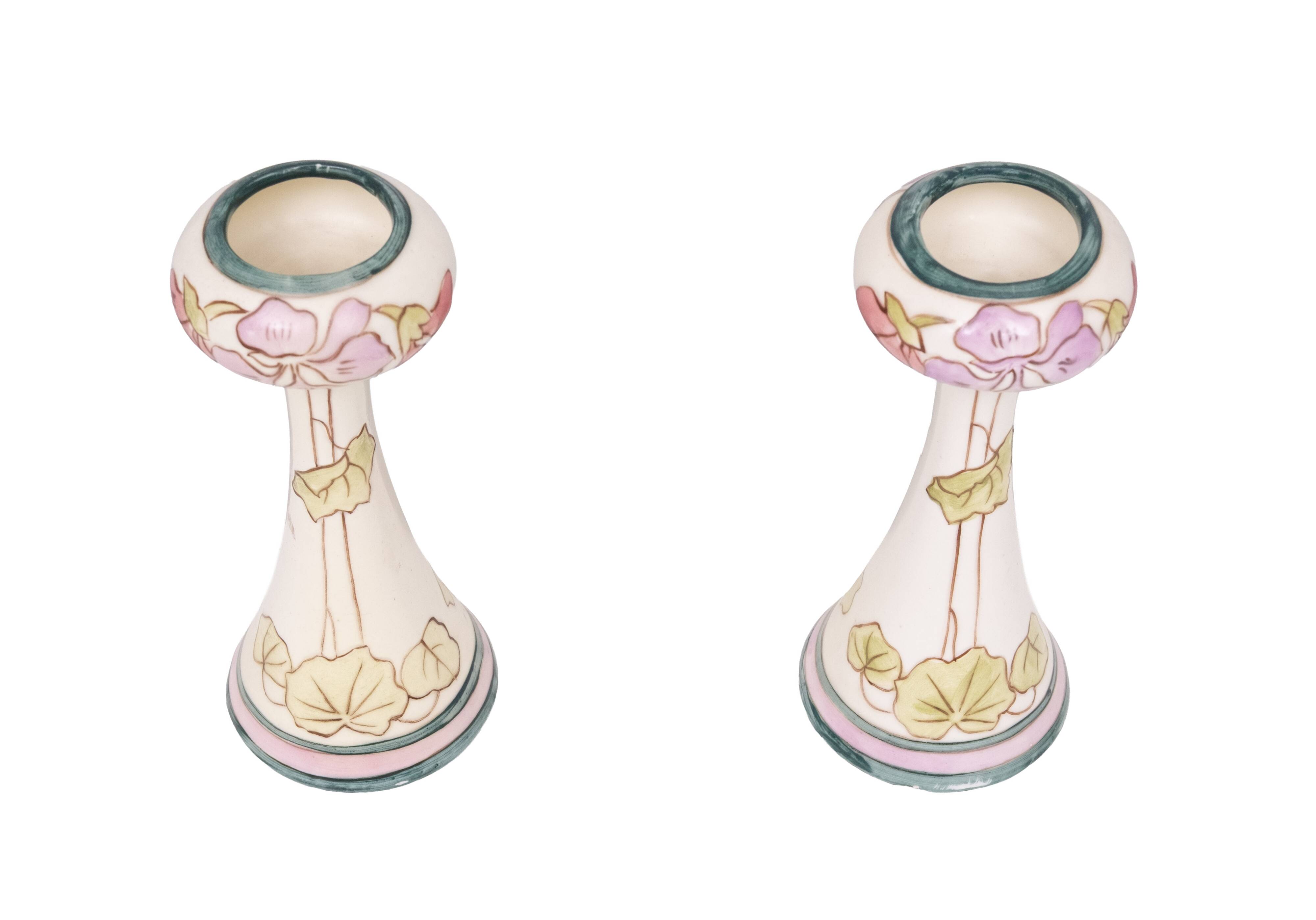 Art Nouveau Vases by Royal Dux, Pastel Floral Design, 1930s, Pair