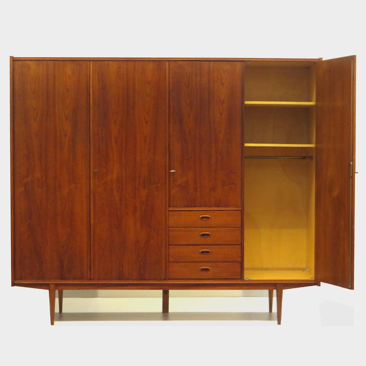 Vintage mid century Scandinavian design 4-door wardrobe in teak, 1960s