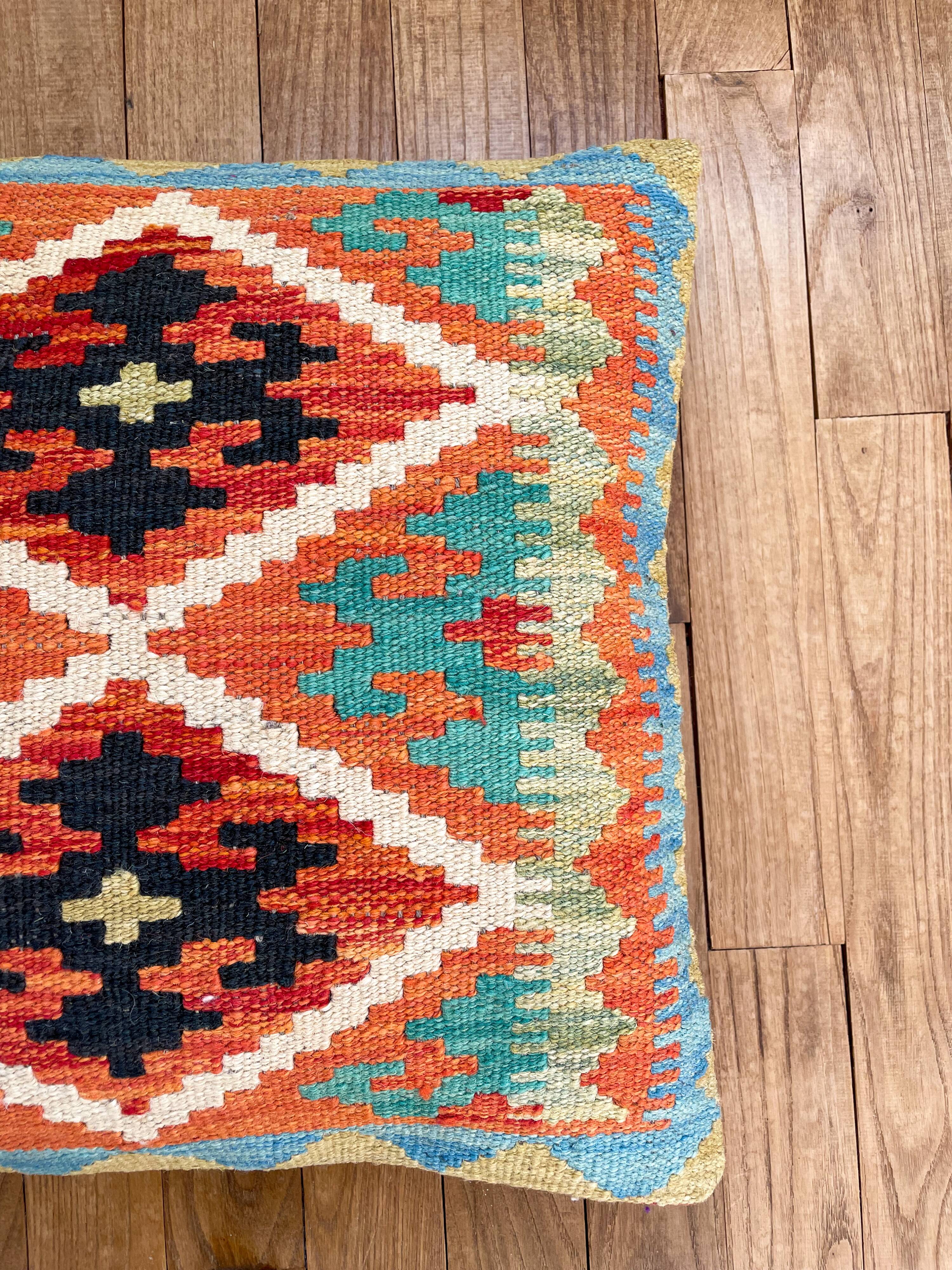 Multicolored orange afghan kilim cushion 47x47cm