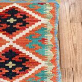 Multicolored orange afghan kilim cushion 47x47cm