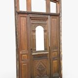 19th-century solid oak entrance door with three openings, including frame.
