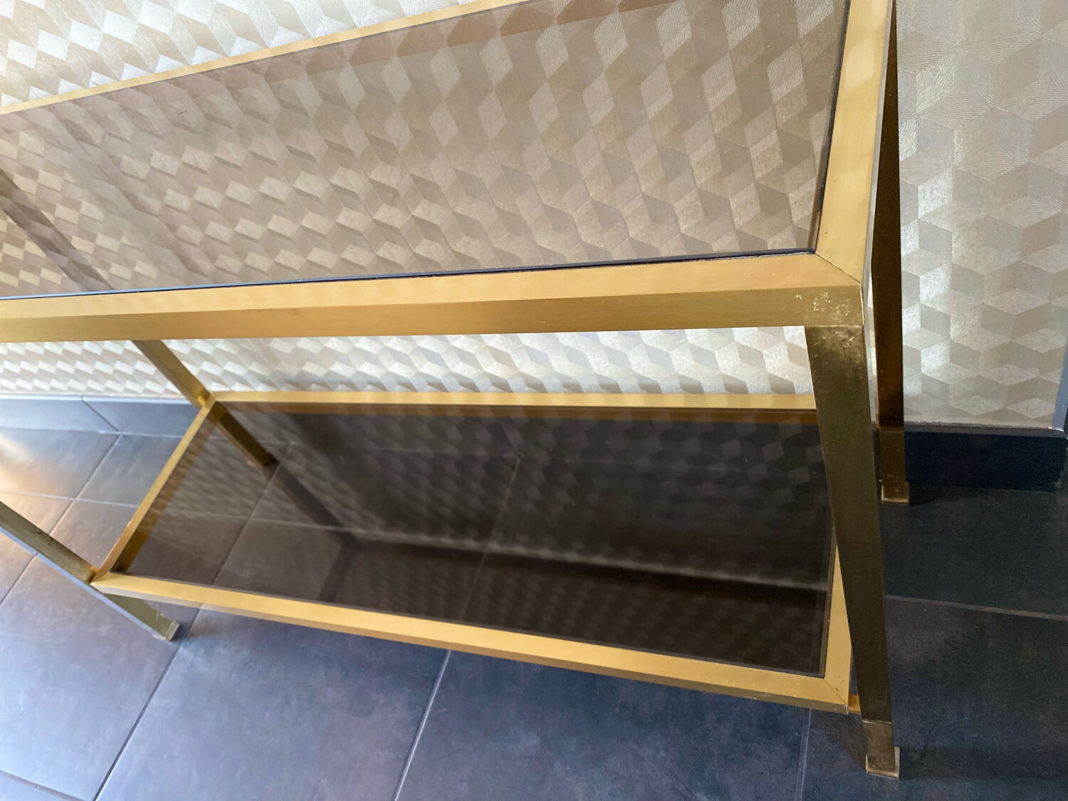 Console smoked glass and brass 70s