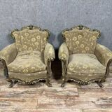 Pair of Louis XV style Venetian armchairs in gilded wood circa 1950
