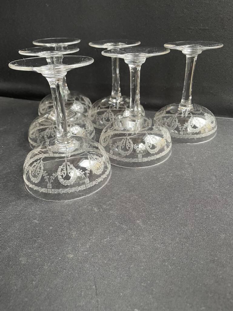 6 Champagne glasses – Saint Louis Christmas service rock crystal engraving 3540