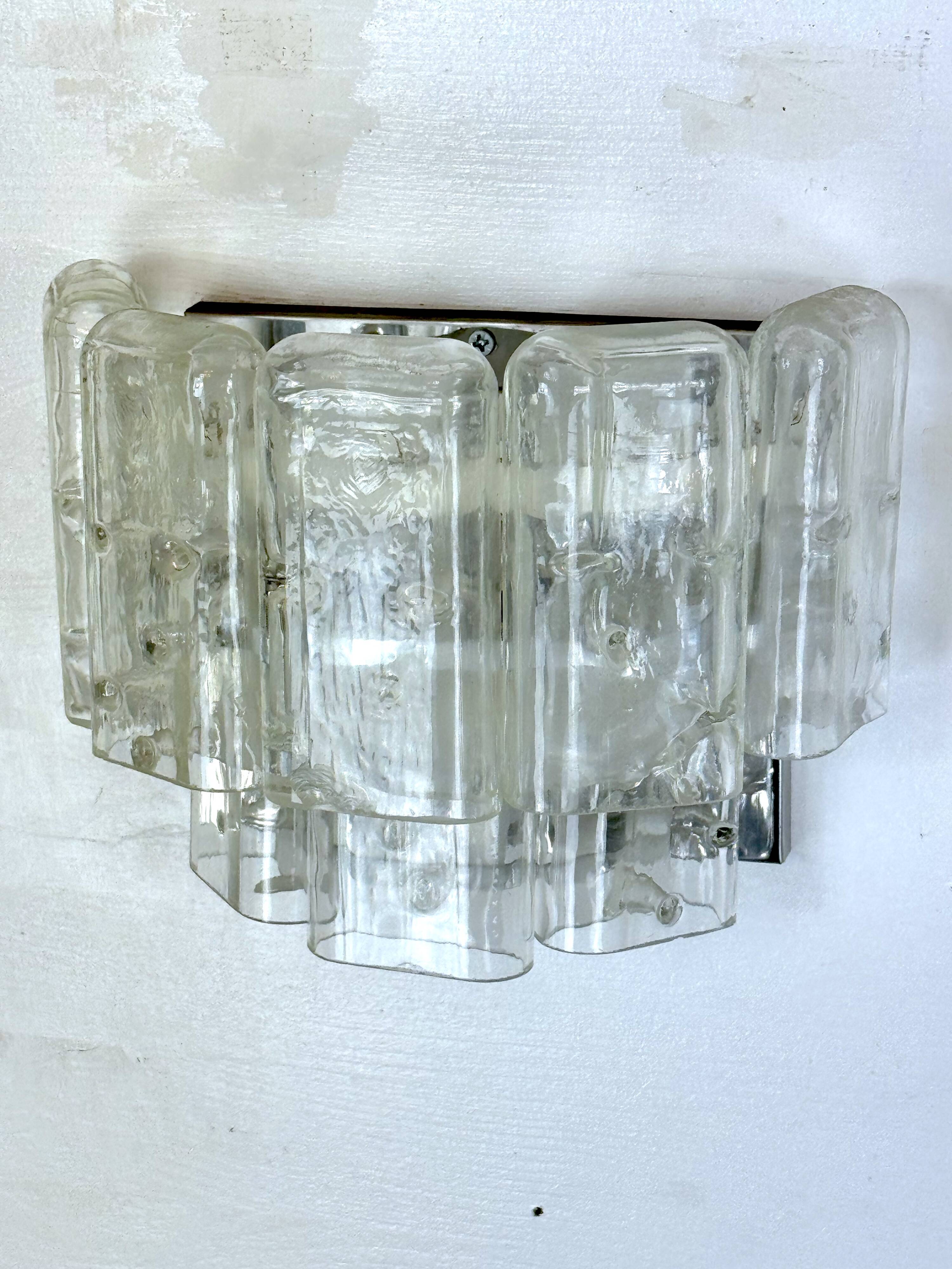 Vistosi manner, set of four clear murano glass elements sconces. Italy 1970s