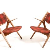 Early Pair CH-28 Oak Easychairs by Hans J. Wegner