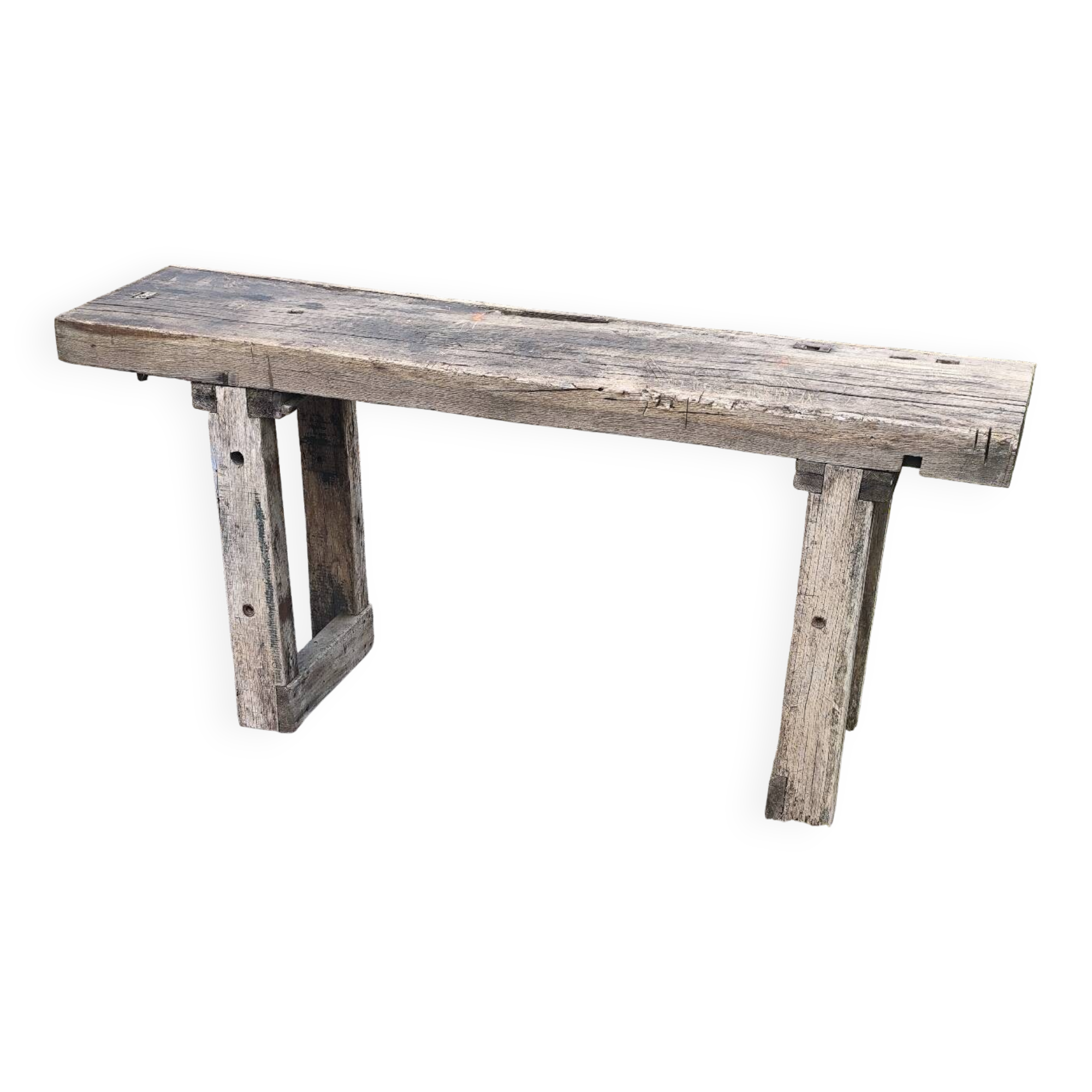 Old small 160 cm carpenter's workbench in solid oak