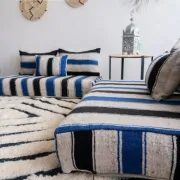 Handmade Moroccan blue and black floor cushion 120x70cm