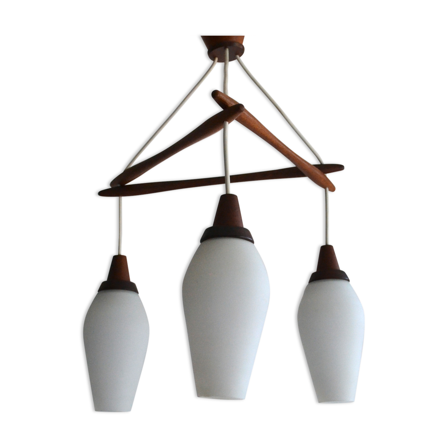 Scandinavian chandelier 3 opaline lights by Kristiansson for Luxus 50s