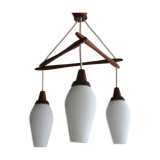 Scandinavian chandelier 3 opaline lights by Kristiansson for Luxus 50s