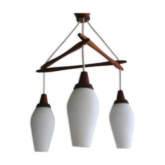 Scandinavian chandelier 3 opaline lights by Kristiansson for Luxus 50s