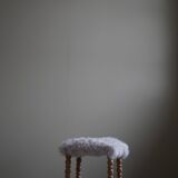 High oak stool, reupholstered in lambswool, Danish cabinetmaker, 1950s.