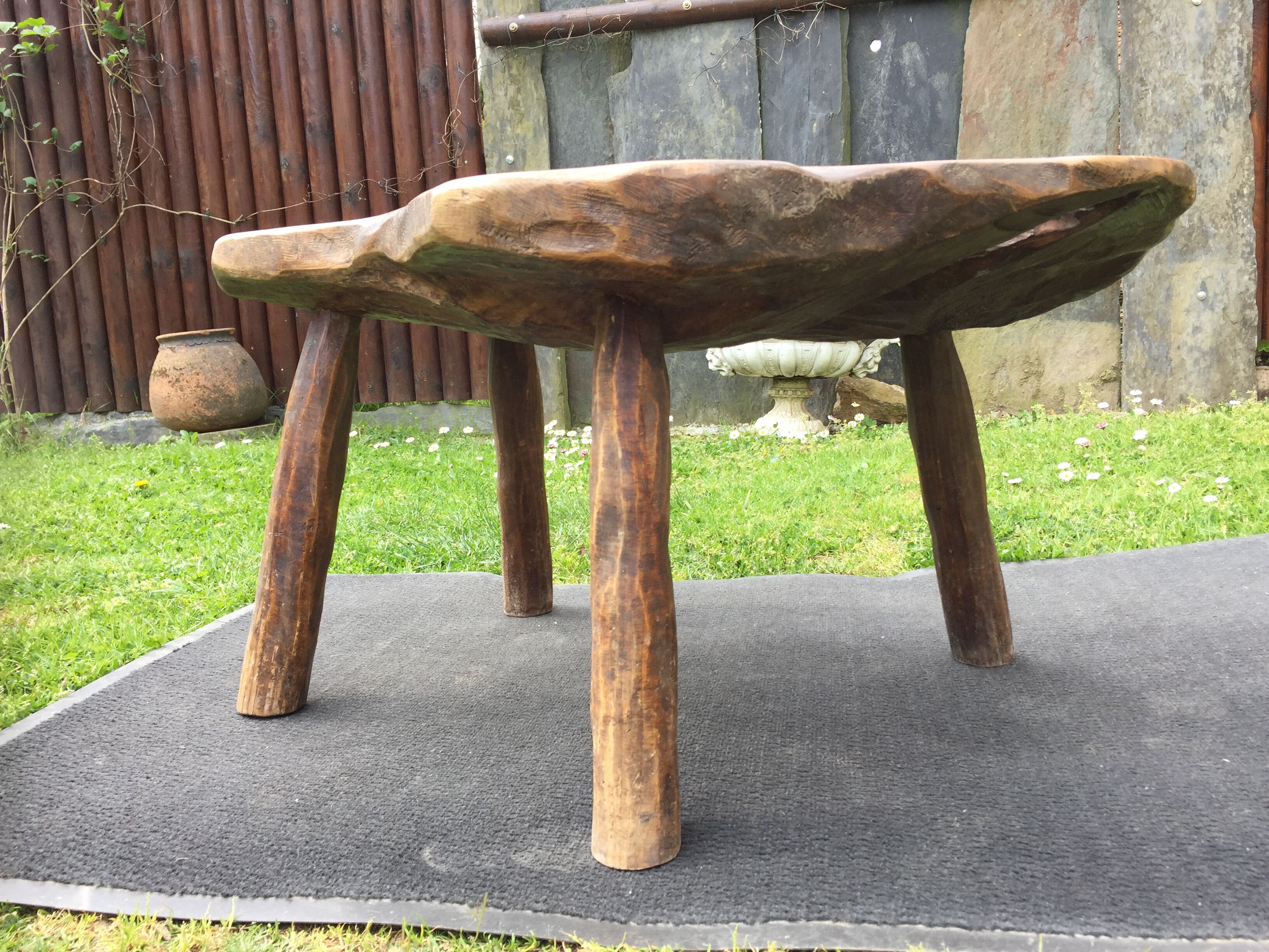 Brutalist vintage coffee table with 4 feet in oak