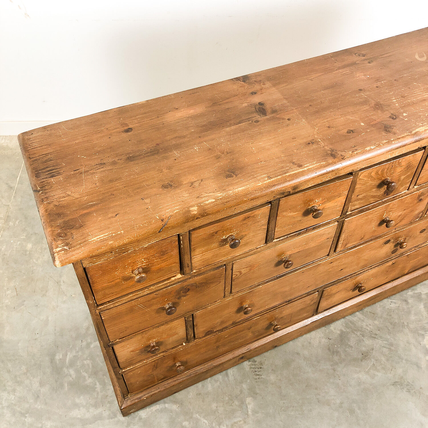 Pine bank of drawers