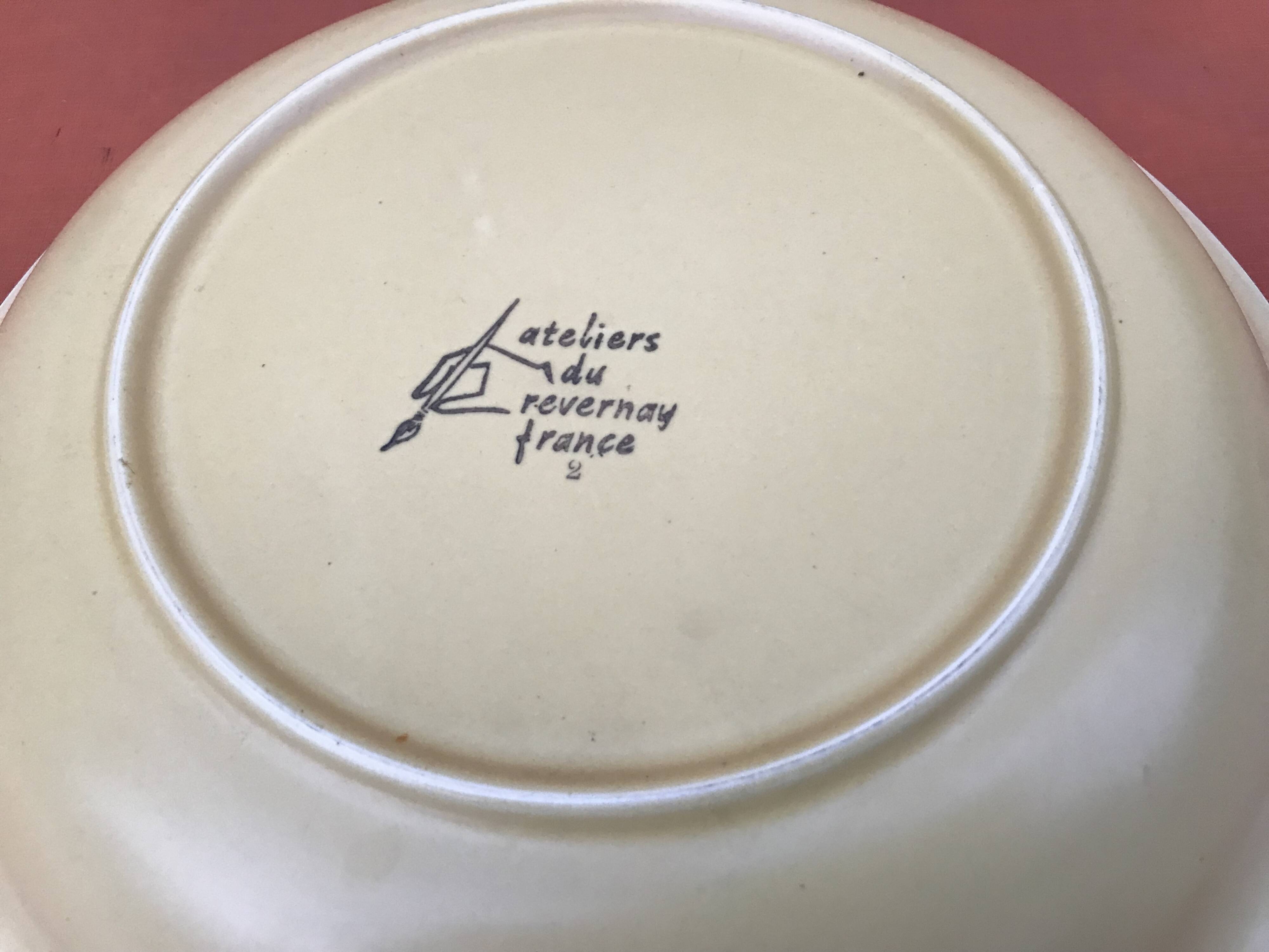 1960s Deep serving dish Ateliers du Revernay France Matte stoneware