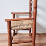 Vintage wooden and straw children's armchair