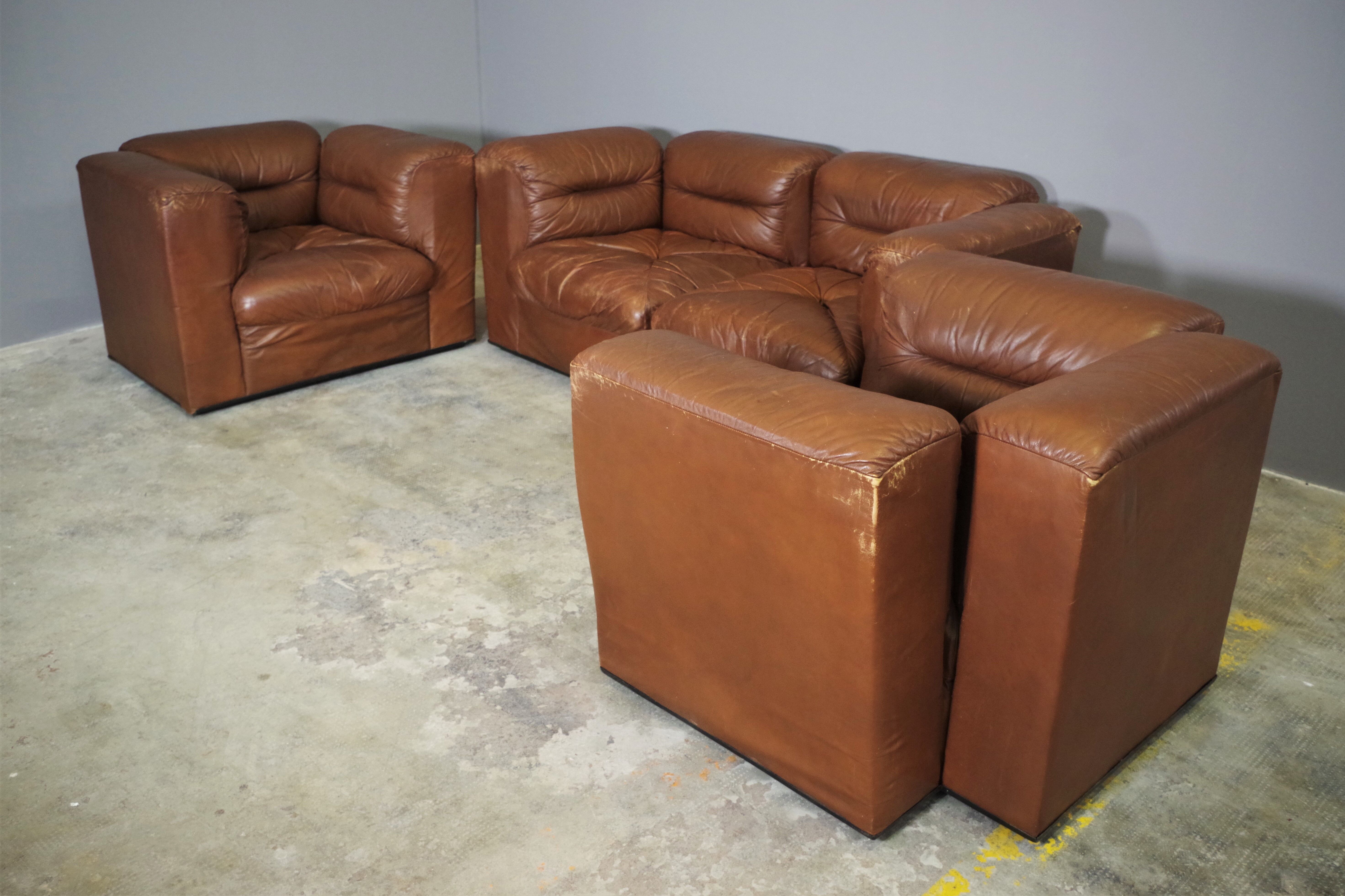 Cognac leather armchairs by BL Arredamenti, 1970s, set of 4