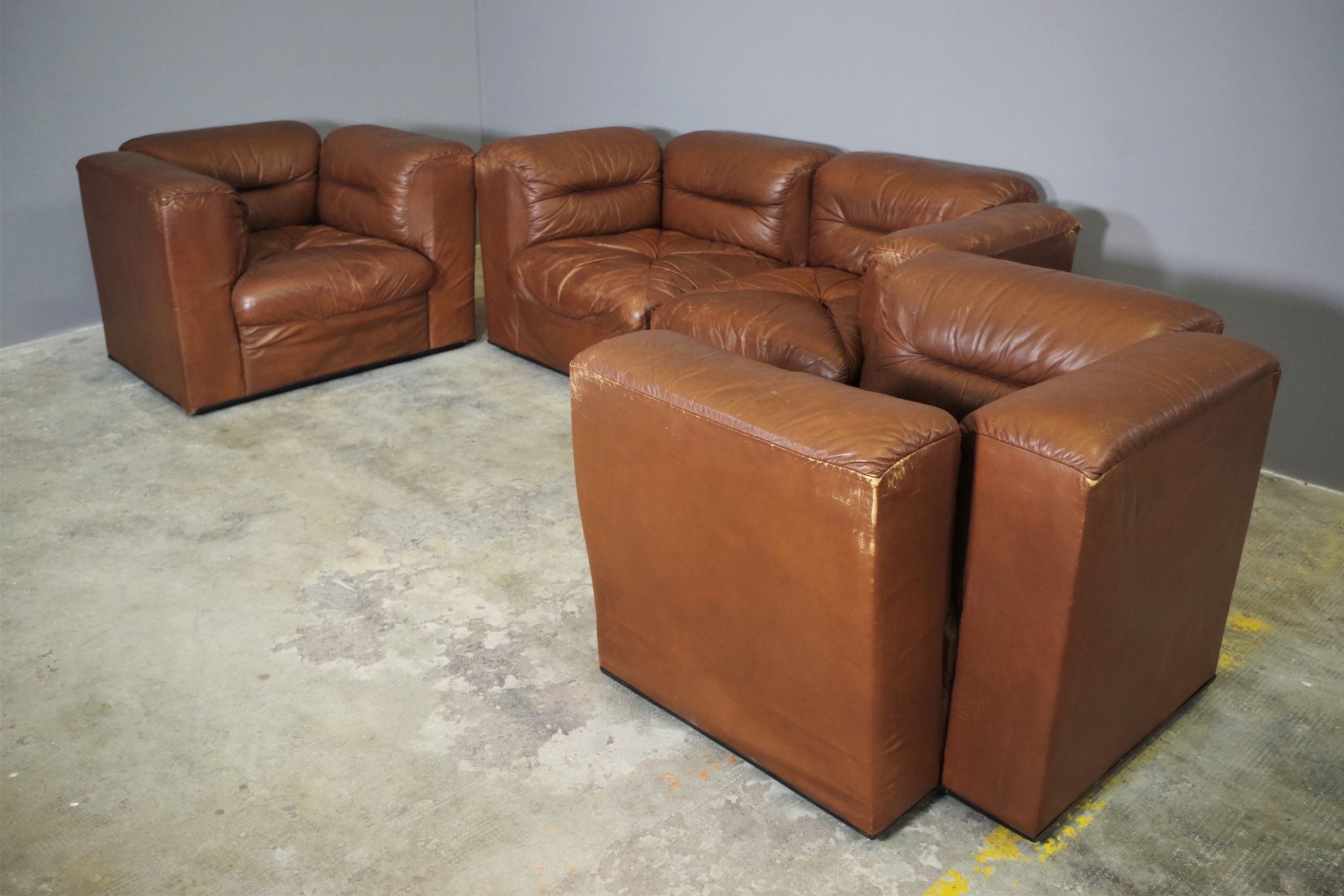 Cognac leather armchairs by BL Arredamenti, 1970s, set of 4