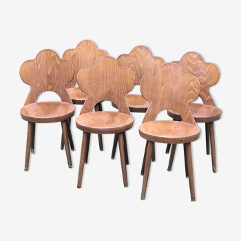 Suite de 6 chaises Baumann signées modèle Trèfle