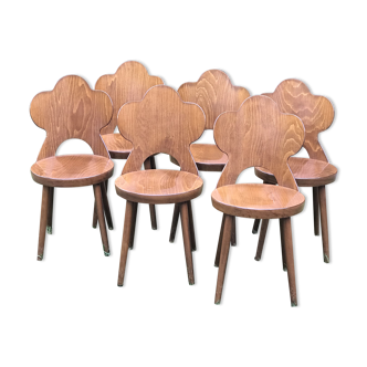 Suite de 6 chaises Baumann signées modèle Trèfle