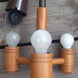 Scandinavian wooden turned pendant light, 70s/80s, chalet spirit.