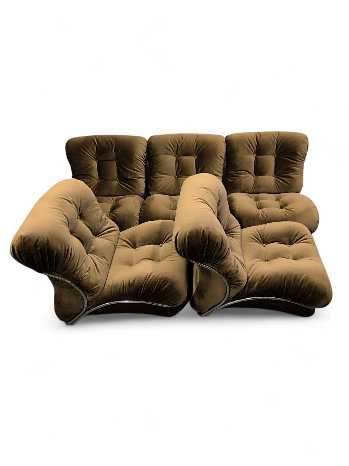 5 Fauteuils "Corolla" IPE Bologne, Italie, années 70 Velours Moka à côtes
