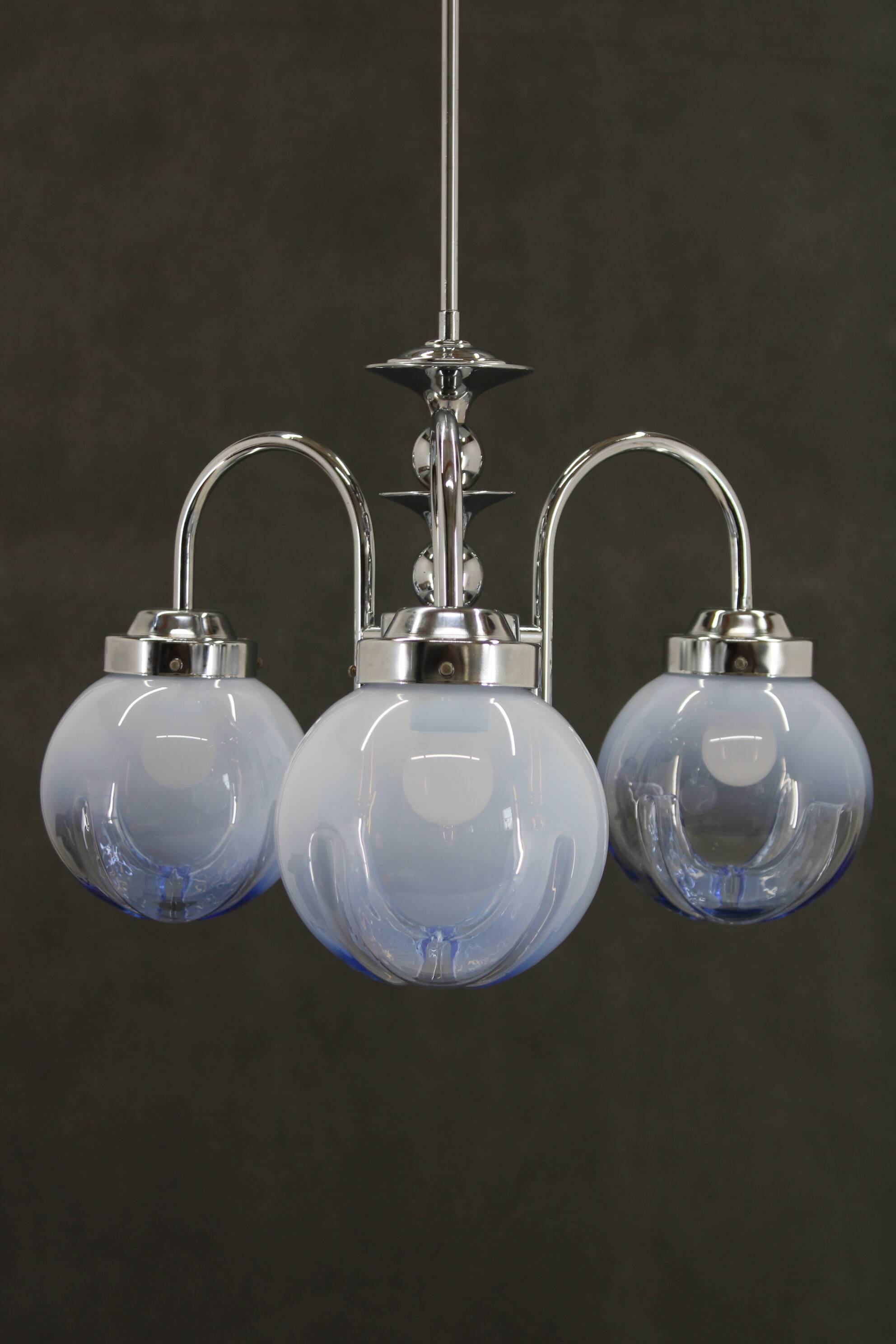 1960s Chrome Plated Chandelier with Murano Glass, Italy