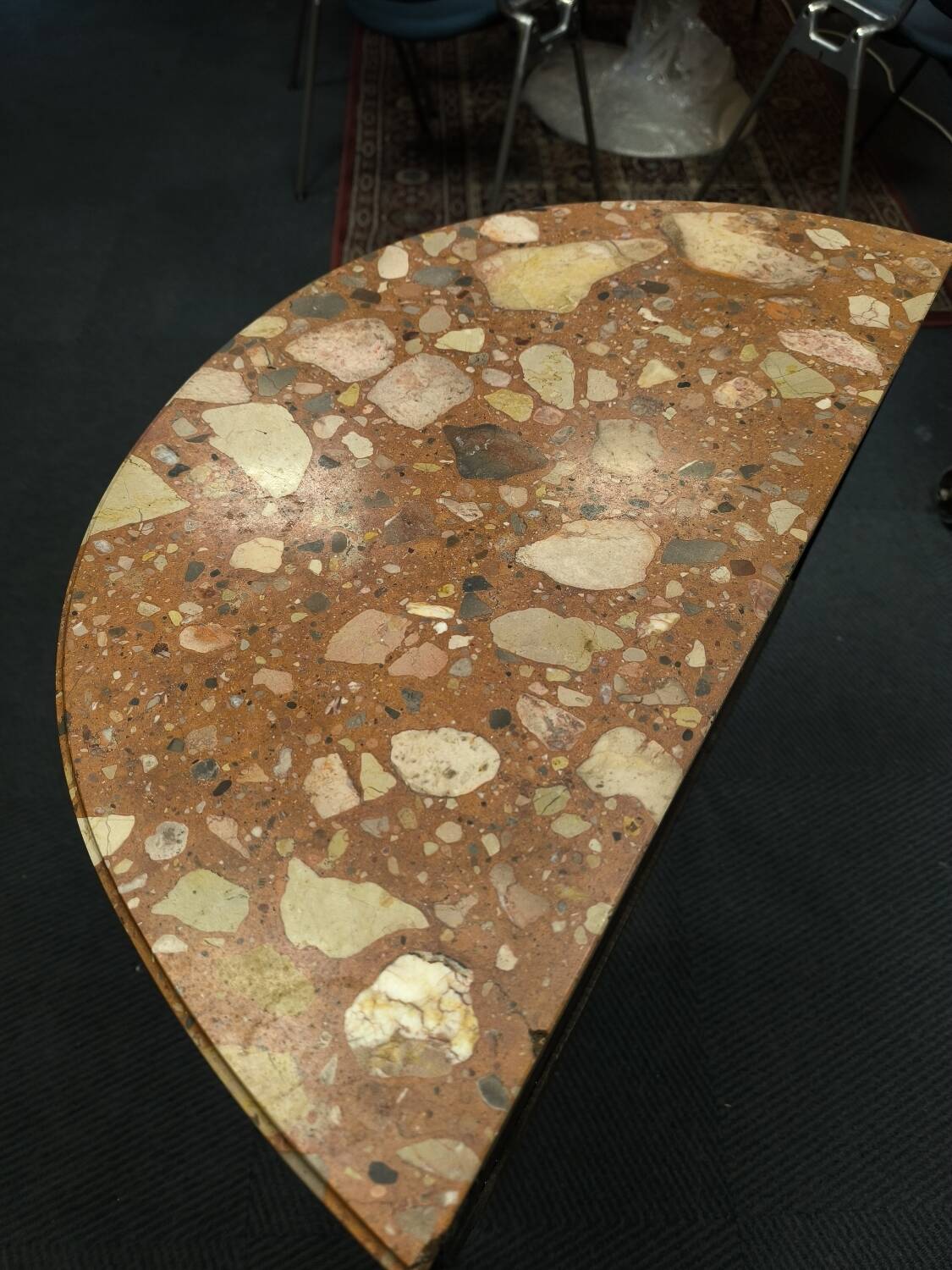 Demi-Lune commode in Louis XVI style with two drawers and veneer.