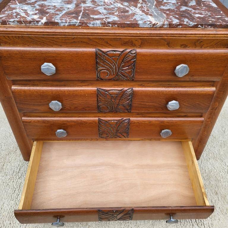 1930 Art Deco chest of drawers with recessed pink marble