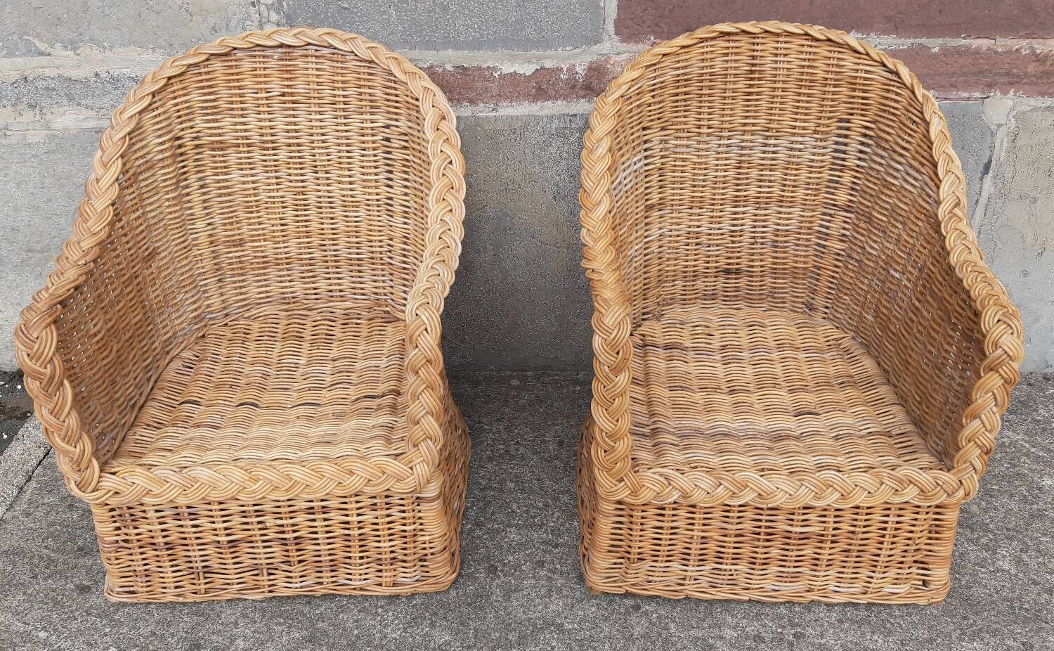 Pair of wicker and rattan armchairs.